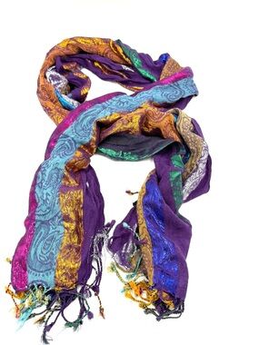 2 Chic Multicolor Patterned Metallic Fringe Scarf (MSC0001)